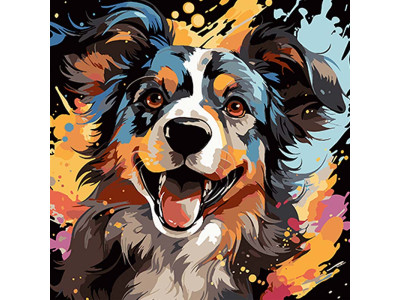 Картина за номерами Смішний радісний пес Strateg на чорному фоні 40х40 см AV4040-36