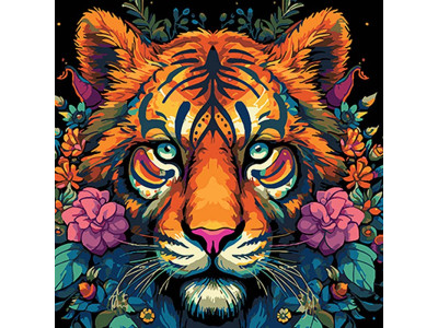 Картина за номерами Яскравий тигр Strateg на чорному фоні 40х40 см AV4040-78