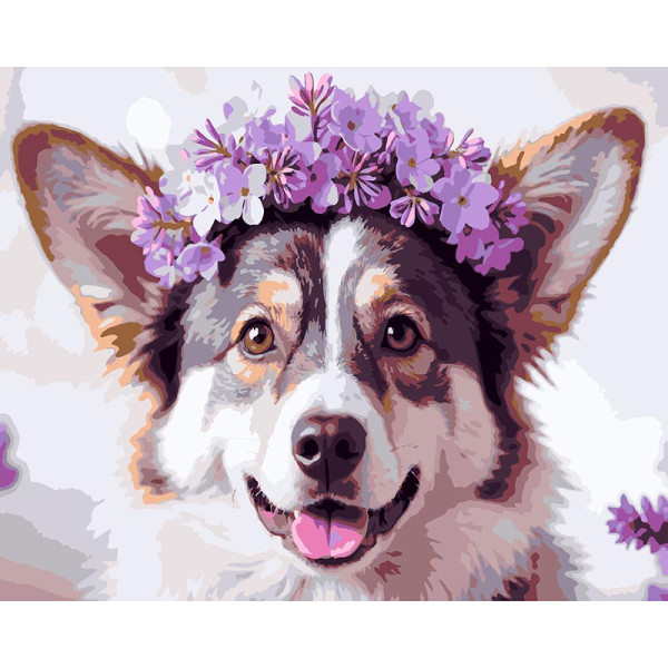 Картина за номерами Strateg Пес з квітами 40x50 см VG045