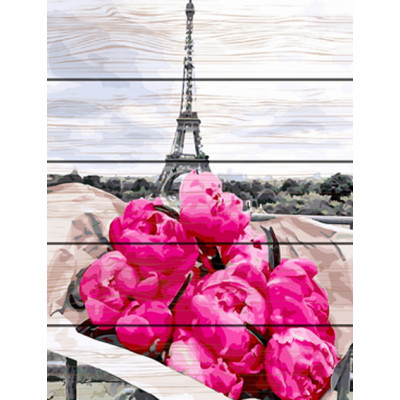 Картина за номерами на дереві. Rainbow Art "Півонії в Парижі" GXT31855-RA