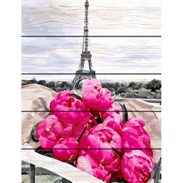 Картина за номерами на дереві. Rainbow Art "Півонії в Парижі" GXT31855-RA