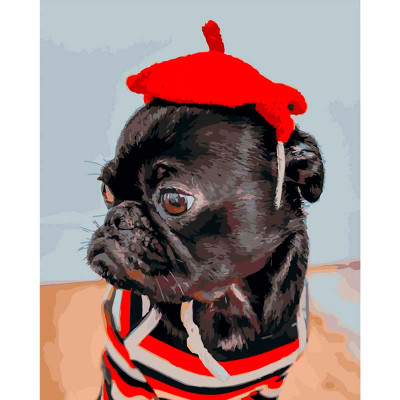 Картина за номерами Мопс у червовому Strateg 40х50 см GS301