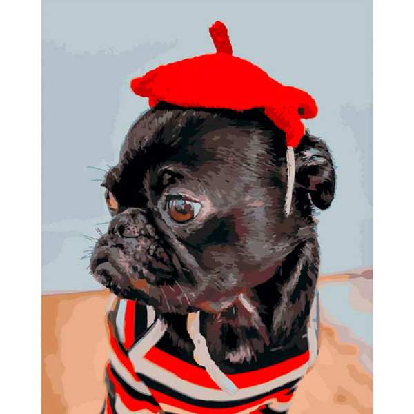 Картина за номерами Мопс у червовому Strateg 40х50 см GS301