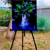 Картина за номерами Сині проліски Strateg на чорному фоні 40х50 см AH1005