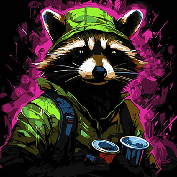 Картина за номерами Stateg Єнот-мандрівник на чорному фоні 40х40 см AV4040-65