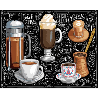 Картина за номерами Stateg Світ кави на чорному фоні 40х50 см AH1173-19