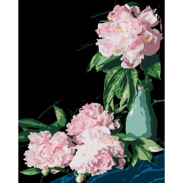 Картина за номерами Stateg Рожеві півонії на чорному фоні 40х50 см AH1186-18