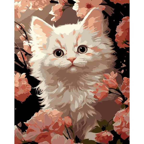 Картина за номерами Stateg Біле кошеня на чорному фоні 40х50 см AH1229-17