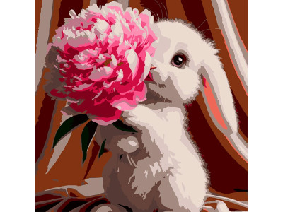 Картина за номерами Strateg Кролик з півонією 30х30 см ES-0901