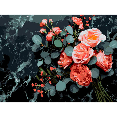 Картина за номерами Strateg Квітковий букет на чорному фоні 30Х40 см FH-31