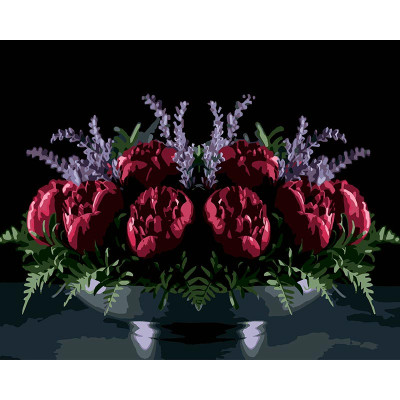 Картина за номерами Strateg Червоні піони на чорному фоні 40Х50 (AH1280) AH1280