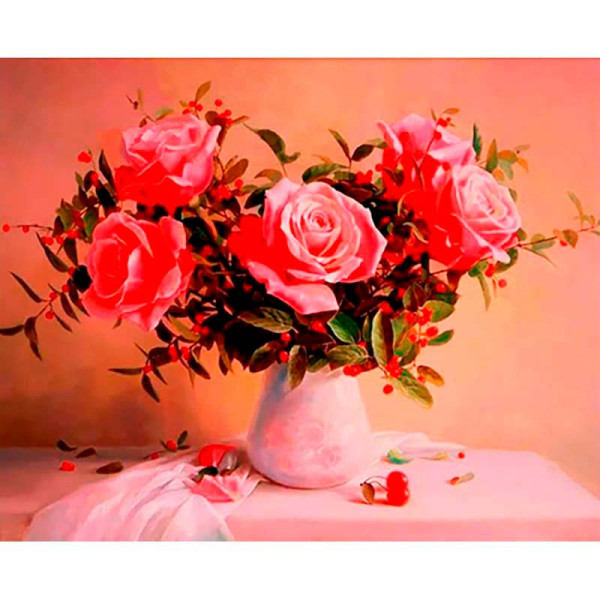 Картина за номерами квіти "Троянди у вазі" LC40088