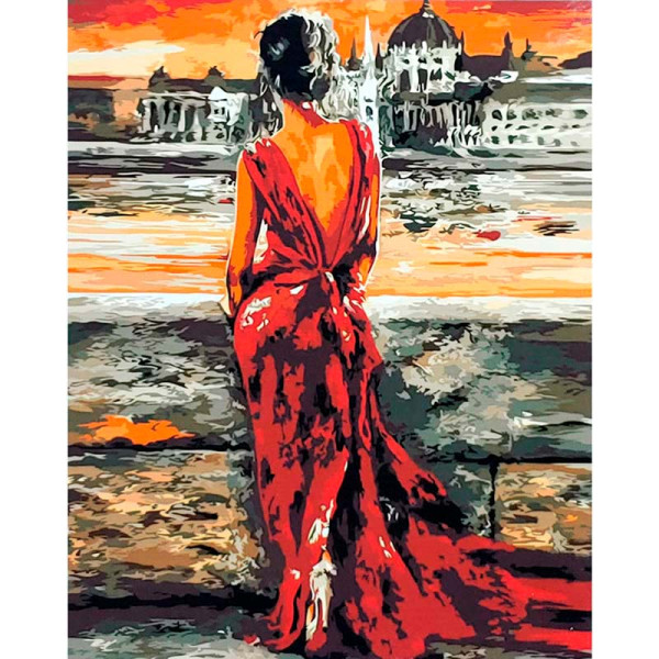 Картина за номерами Жінка у червоному Strateg 40х50 см GS006