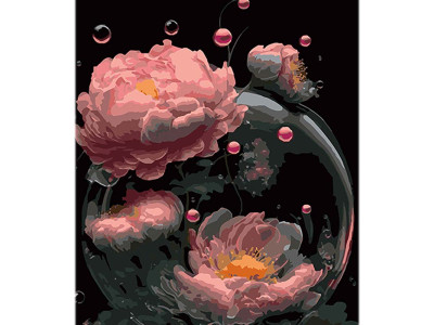 Картина за номерами Півонії в водяному світі Strateg на чорному фоні 40х50 AH1112