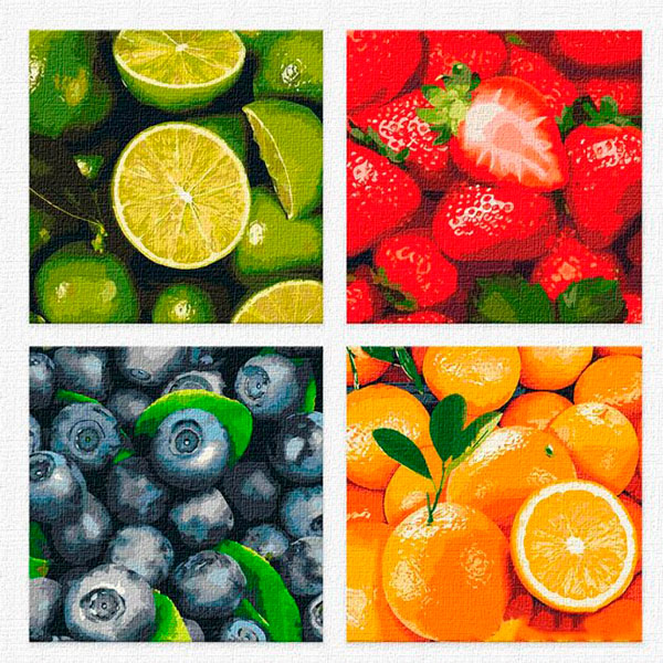 Картина за номерами по номерах. Поліптих "Фруктовий мікс" 4шт 25*25см KNP022