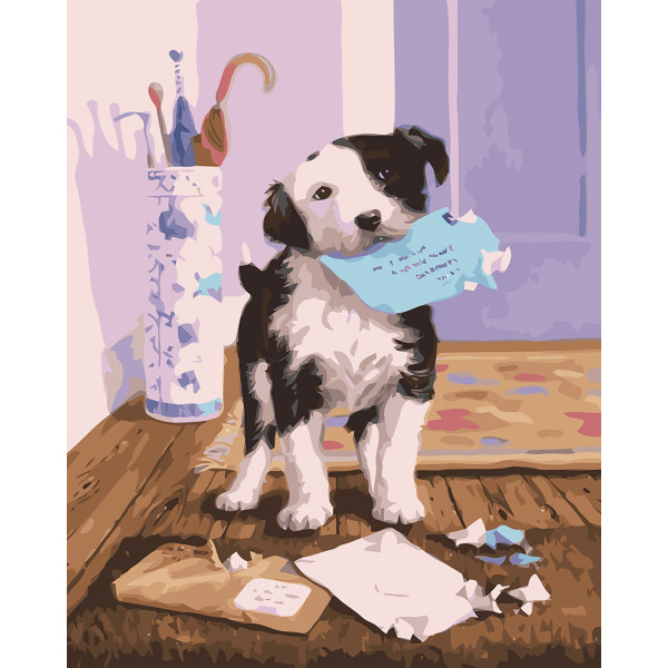 Картина за номерами "Шкодник щеня" тм Лавка Чудес 40 x 50 см у коробці LC20126