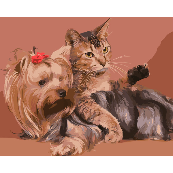 Картина за номерами "Йоркширський тер'єр з котом" тм Лавка Чудес 40 x 50 см LC20136