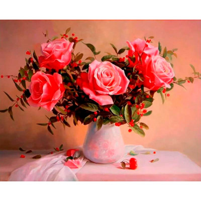 Картина за номерами квіти "Троянди у вазі" LC40088