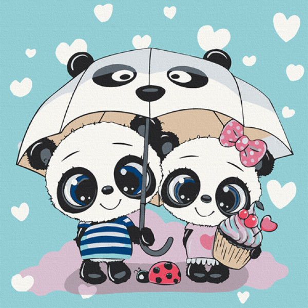 Картина за номерами "Пандочки під парасолькою" 30*30 см Авторська 15519-AC