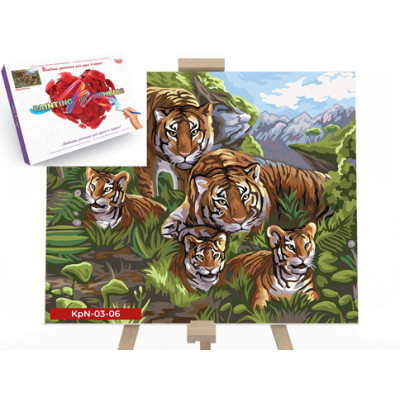 Креативна творчість "Картина за номерами на полотні" 30х40 см "Тигри" в кор KpN-03-06