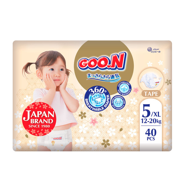 Підгузки Goo.N Premium Soft для дітей (розмір 5(XL), 12-20 кг, 40 шт.)
