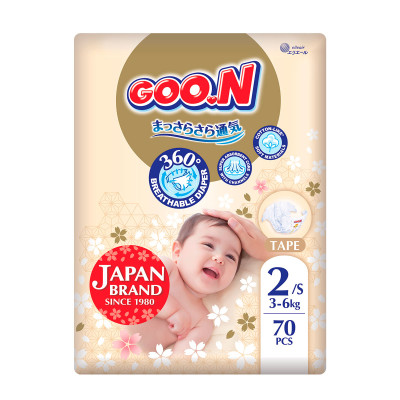 Підгузки Goo.N Premium Soft для дітей (розмір 2(S), 3-6 кг, 70 шт)