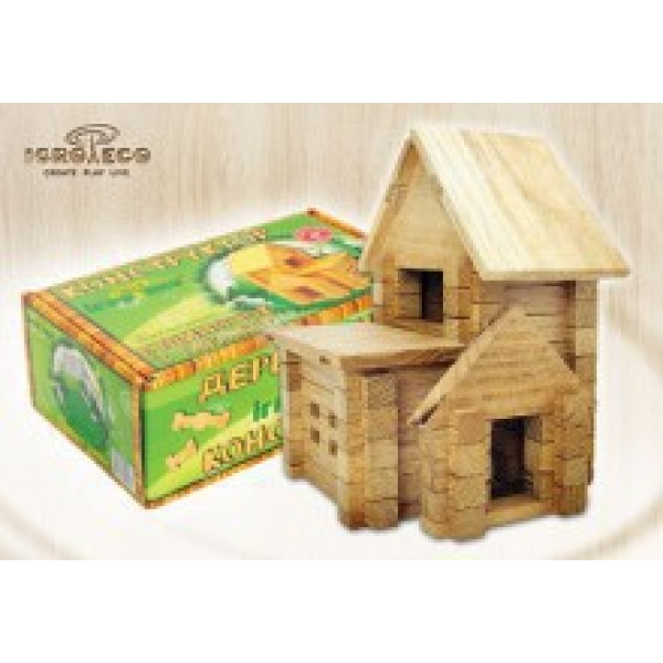 Дерев'яний конструктор Будинок із гаражем 75 деталей 0118 Дерев'яний конструктор Будинок із гаражем 75 деталей 0118