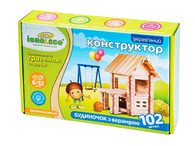Дерев'яний конструктор Будинок із верандою 100 деталей 900255 Дерев'яний конструктор Будинок із верандою 100 деталей 900255