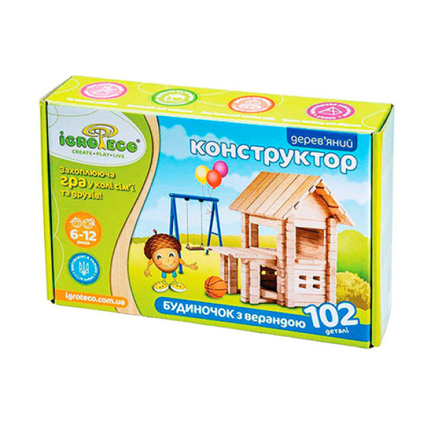 Дерев'яний конструктор Будинок із верандою 100 деталей 900255 Дерев'яний конструктор Будинок із верандою 100 деталей 900255