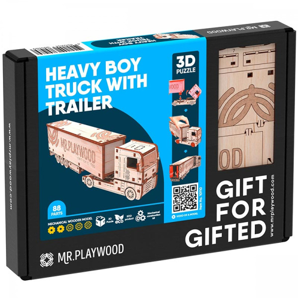 Конструктор Mr.Playwood Тягач із причепом механічний деревяний 10110