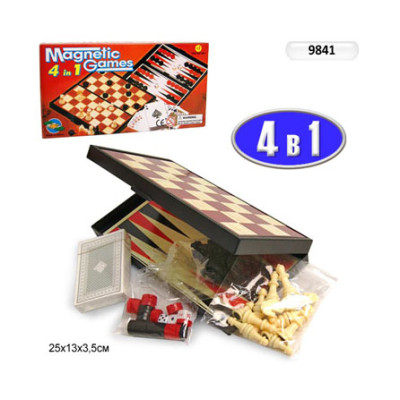 Шахи магніт. (48шт/4) "4в1" шашки карти в коробці 25*13*3.4см 9841