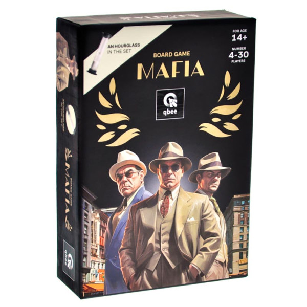Настільна гра qbee "Мафія Делюкс" з пісочним годинником повязками для очей номерками QB701-002