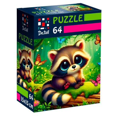Пазл De.tail Єнот з метеликами 64 деталі DT1234-12