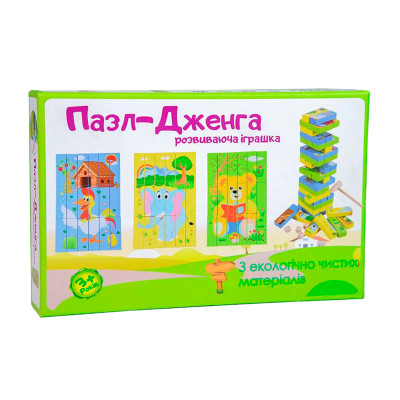 Деревяна розвивальна іграшка Пазл-Дженга Strateg українською мовою 30979