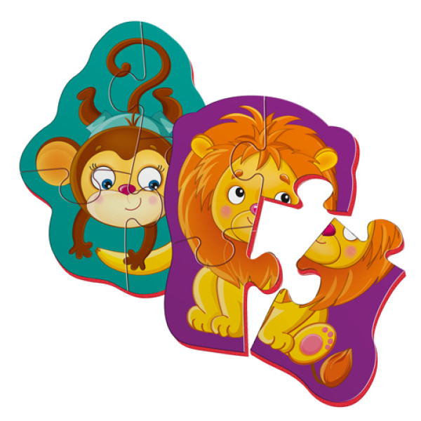 Бебі пазли Vladi Toys "Левеня і мавпочка" магнітні VT3208-11
