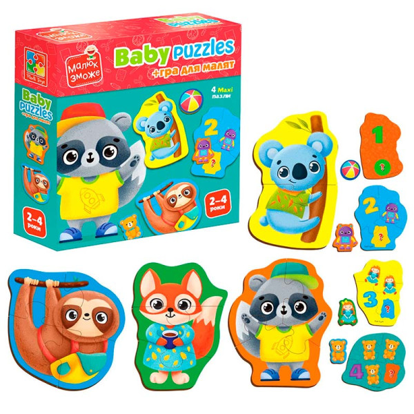 Гра розвиваюча Vladi Toys Тварини Іграшки пазли картонні з грою VT1722-27
