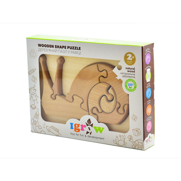 Деревяний пазл - конструктор у рамці "Равлик"