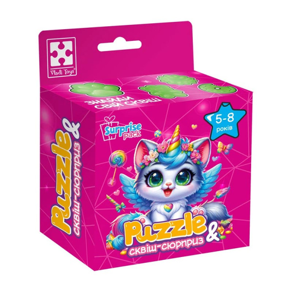 Пазли Vladi Toys "Котик-єдиноріжка" із сквіш-сюрпризом VT8030-07