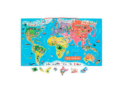 Уцінка - Магнітна карта світу Janod англійською мовою з 92 магнітами J05504