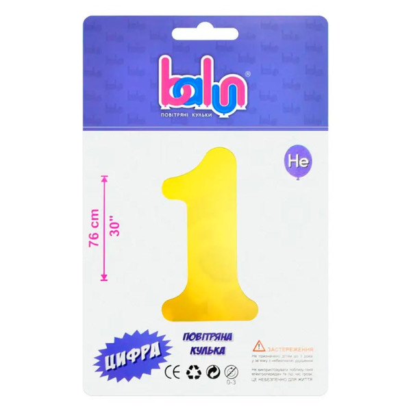 Фольгована кулька-цифра Balun "1" золота 30" 76 см 02374