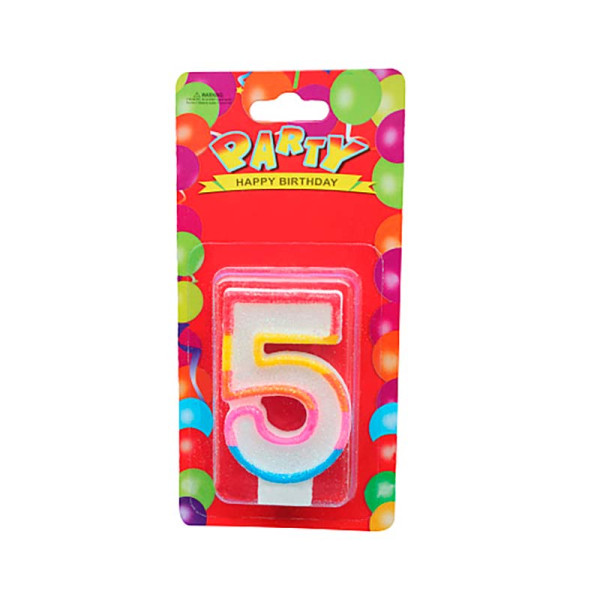 Свічка для торту біла з кольоровою рамкою цифра 5 151400000000182 Свічка для торту біла з кольоровою рамкою цифра 5 151400000000182