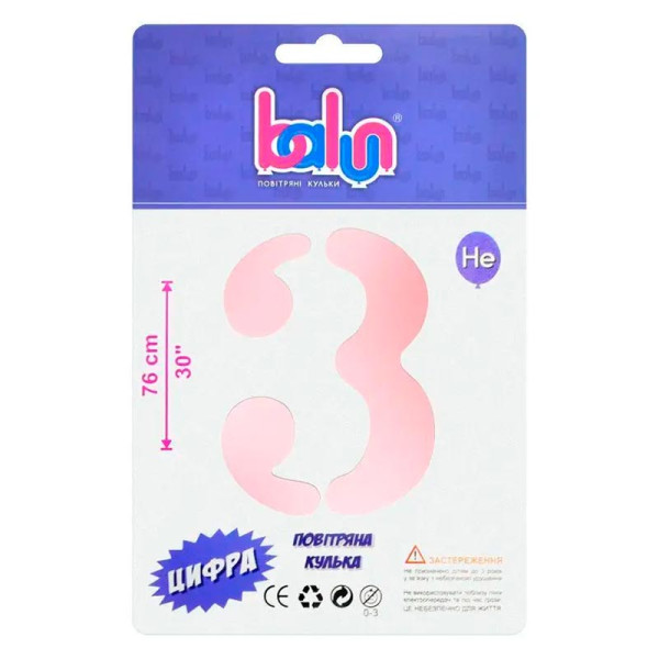 Фольгована кулька-цифра Balun "3" sugar pink 30" 76 см 02413