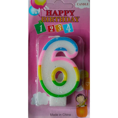 Свічка-цифра кольорова 10-115 з блискітками "6" 10-115 Свічка-цифра кольорова 10-115 з блискітками "6" 10-115