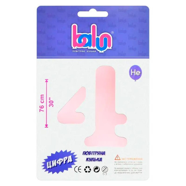 Фольгована кулька-цифра Balun "4" sugar pink 30" 76 см 02414