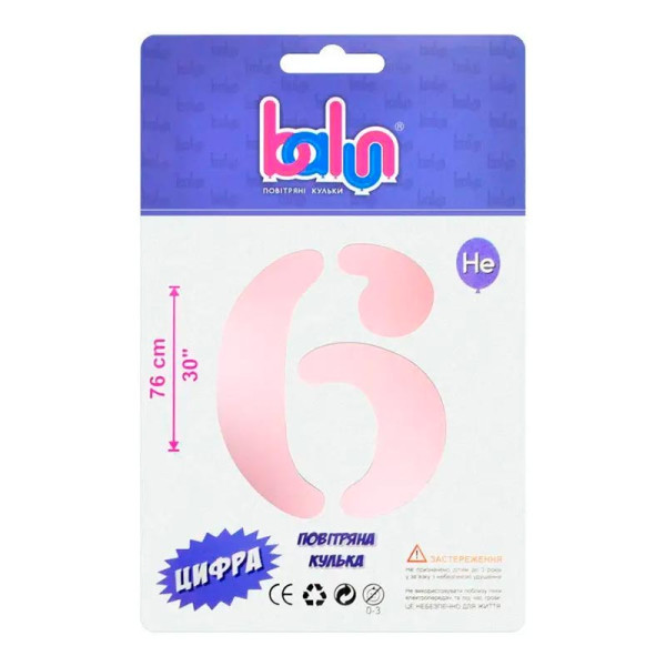 Фольгована кулька-цифра Balun "6" sugar pink 30" 76 см 02416