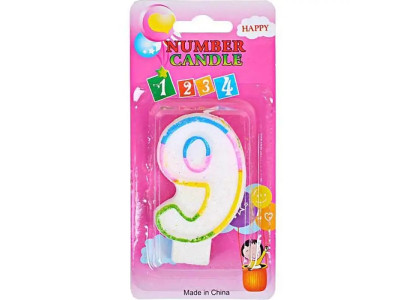 Свічка-цифра з блискітками "9" 10-118