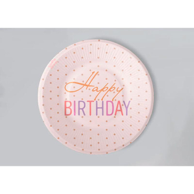 Паперові тарілки Твоя Забава "Happy Birthday" рожеві 18 см 10 штук 12449