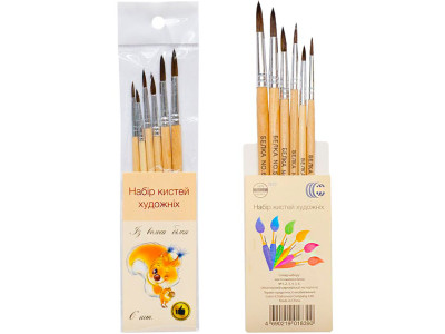 Набір пензликів "Білка" 6 штук "C" 89602