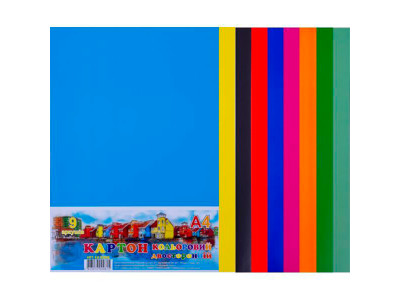 Кольоровий картон А4 двосторонній 9 листів "Офорт" 95520 Кольоровий картон А4 двосторонній 9 листів "Офорт" 95520