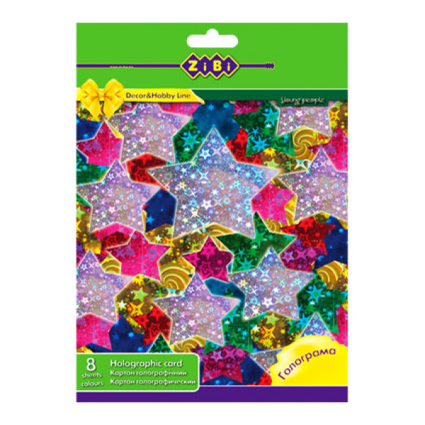 Картон голограма А4 8 кольорів/8 аркушів ZB.1961